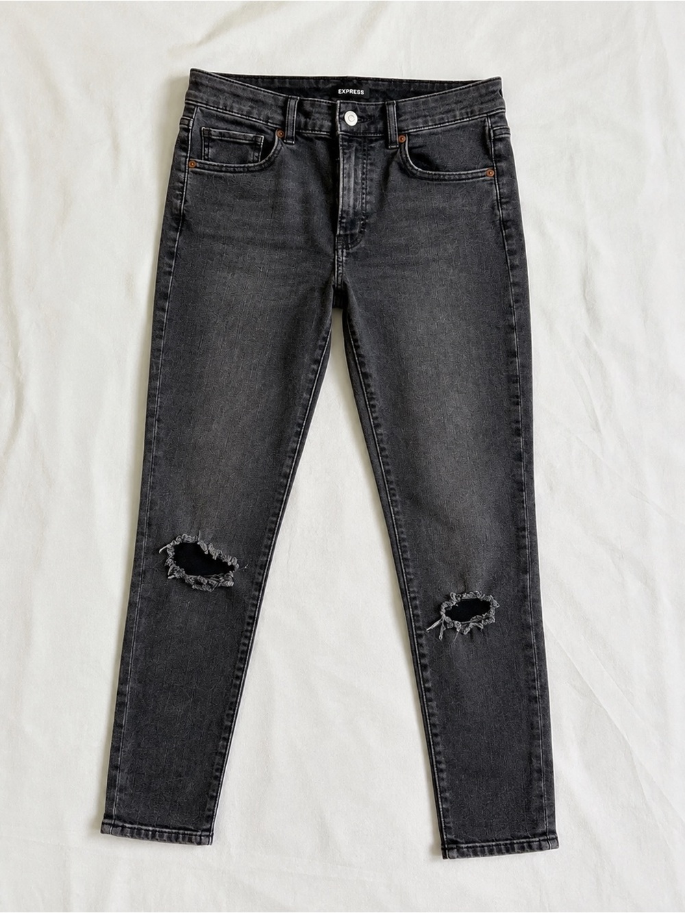 Express Womens Size 6R Skinny High Rise Gray Distressed Ripped Stretch Jeans